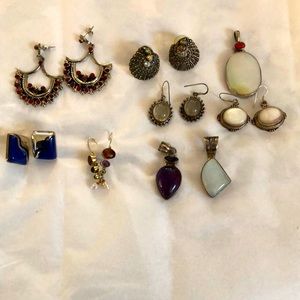 Beautiful lot of sterling, precious stone, gemstones earrings and pendants